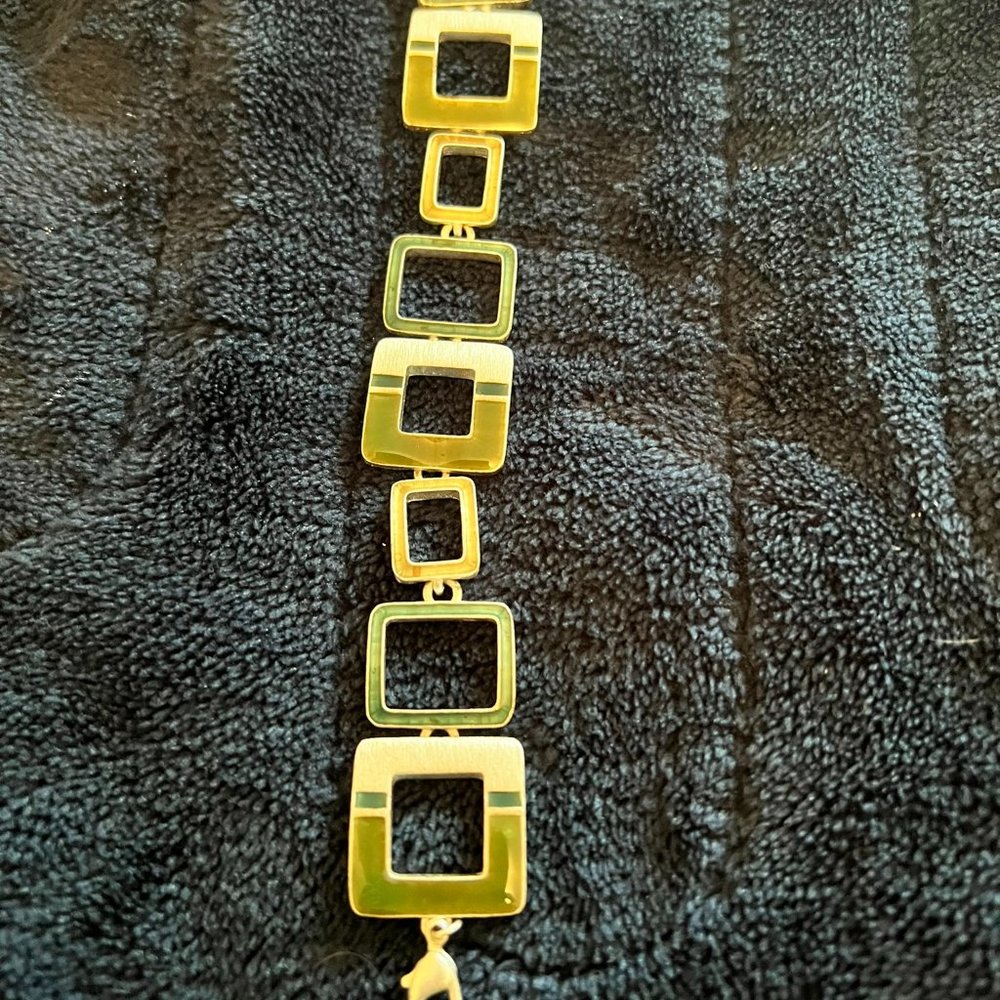 Worthington Green and Tan Square Link Bracelet - 7 inches